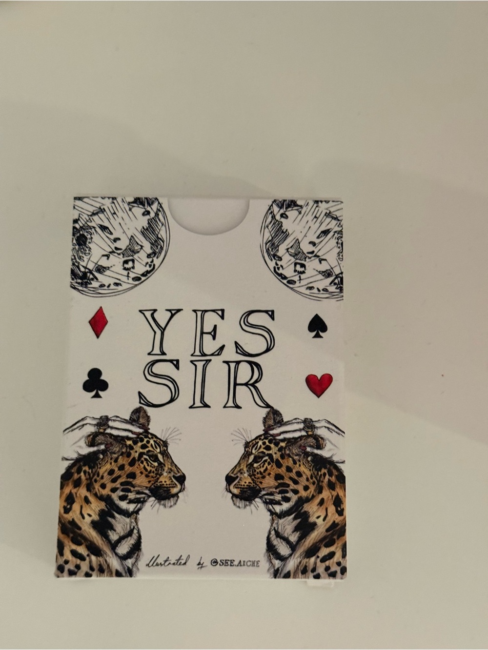 SIR the label Leopard Face Playing Card Art - White, Black, Red, Brown